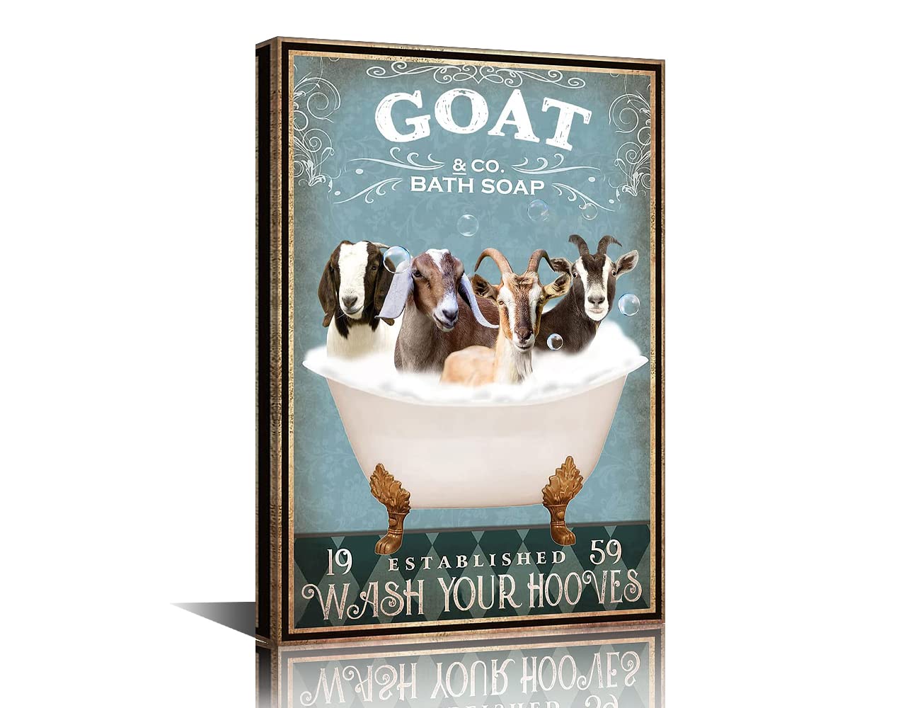 Goat Decor Bathroom Wall Art Canvas Framed Goat Poster Funny Bathtub Decor Farmhouse Decor Goat Lovers Gifts Vintage Home Bar Toilet Cafe Wall Decor Ready to Hang - 18"Wx12"H
