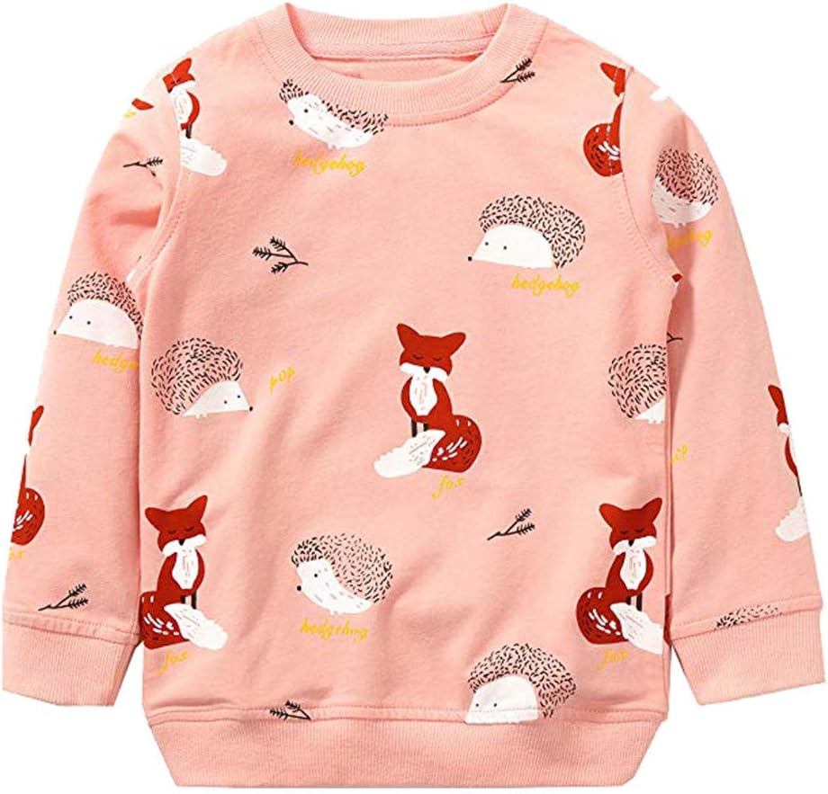 Chidlren T-Shirt,1-7 Years Old Toddler Baby Boys Girls Long Sleeve Cartoon Fox Butterfly Print Sweatshirt Tops Kids Pullover Tops Basic Tee