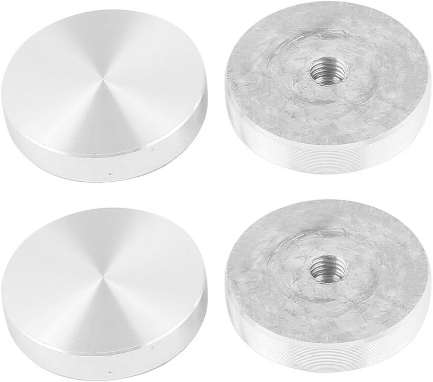Sourcingmap M8 Thread39mm Diameter Round Shape Aluminum Disc Hardware 4pcs for Glass Table, Silver Tone