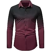 OYOANGLE Men's Ombre Long Sleeve Dress Shirts Button Down Collared Work Shirt Top Business Formal Shirts