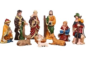 Genubi Industry Mini Nativity Set 10pcs, Resin Nativity Scene Figurines Baby Jesus Oranment for Home Office Tabletop Decoration Desktop