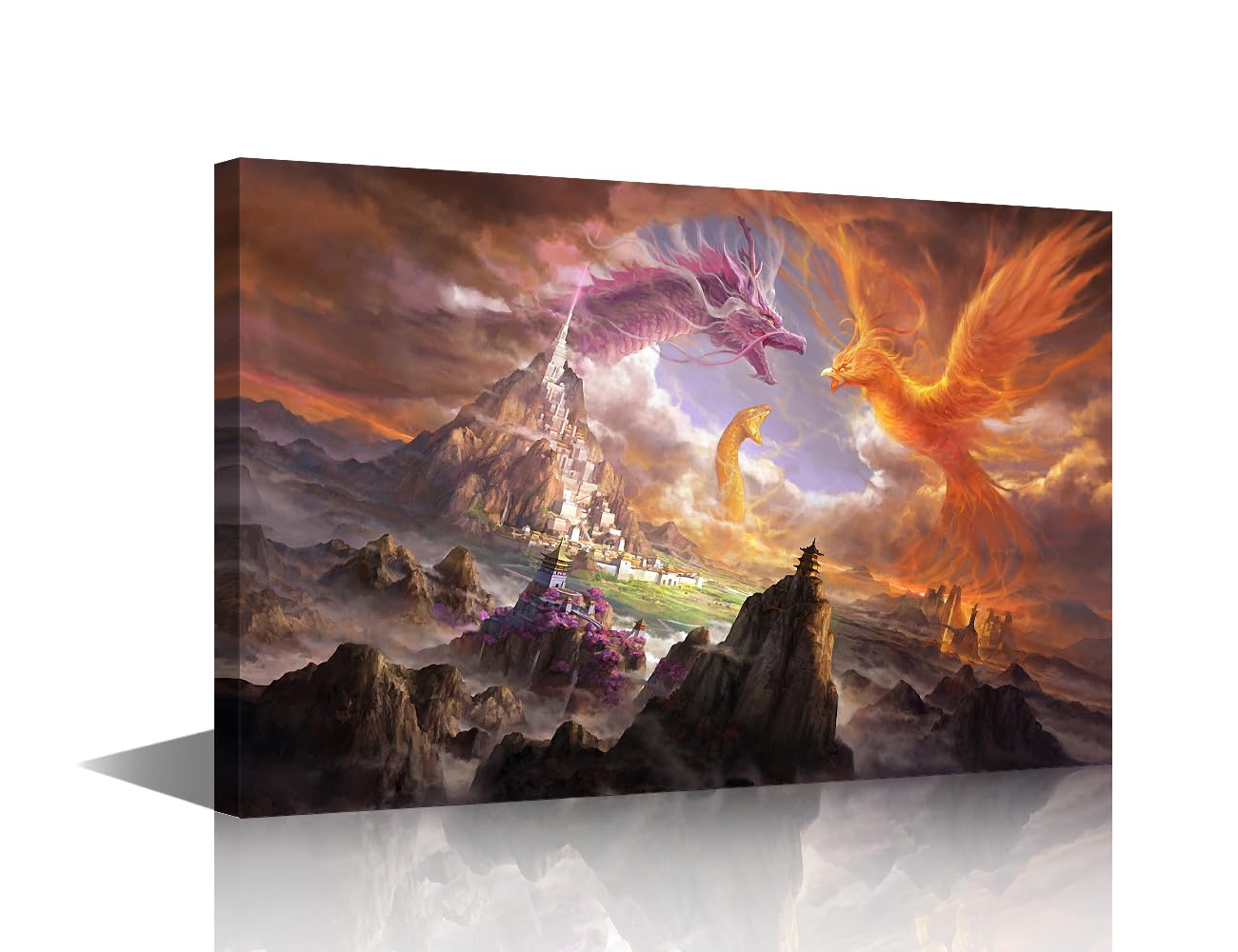 TISHIRON Dragon Art Wall Art for Kids Room Bathroom Roaring Dragon Large Size Fantasy Dragon Posters and Prints Canvas Artwork Framed Modern Home Bedroom Office Living Room Decor, Framed 24x16in