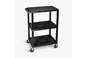 LUXOR WT34S Tuffy Utility Cart - Three Shelves, 4" Silent-Roll, Full-Swivel Heavy-Duty Casters, Two with Locking Brake, Multipurpose Storage for Video Projector, TV, Laptop