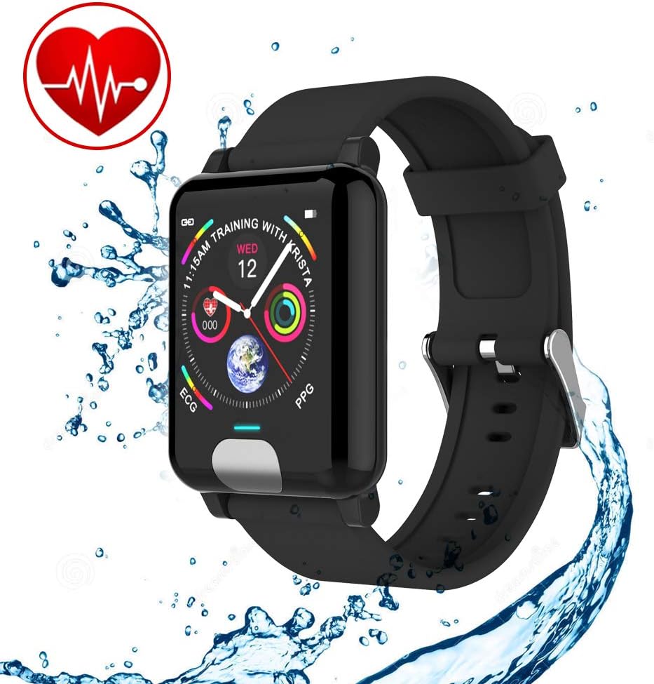 Anyasun Color Screen Fitness Tracker, ECG Heart Rate Blood Pressure Smart Watch Brightness Adjustable, Step Counter,Calories,Sleep Monitor,Alarm,Call SMS Notice for Valentine's Day(Black Plastic Band)