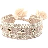 NUEAYMS Handmade Bohemian Bracelet Woven Bangle with Heart/Star Rivets Charm Fashionable Wrist Strap Jewelry for Women