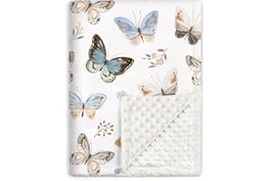 BORITAR Baby Blanket Super Soft Double Layer Minky with Dotted Backing for Girls, Receiving Blanket with Multicolor Butterfly Printed 30 x 40 Inch(75x100cm)
