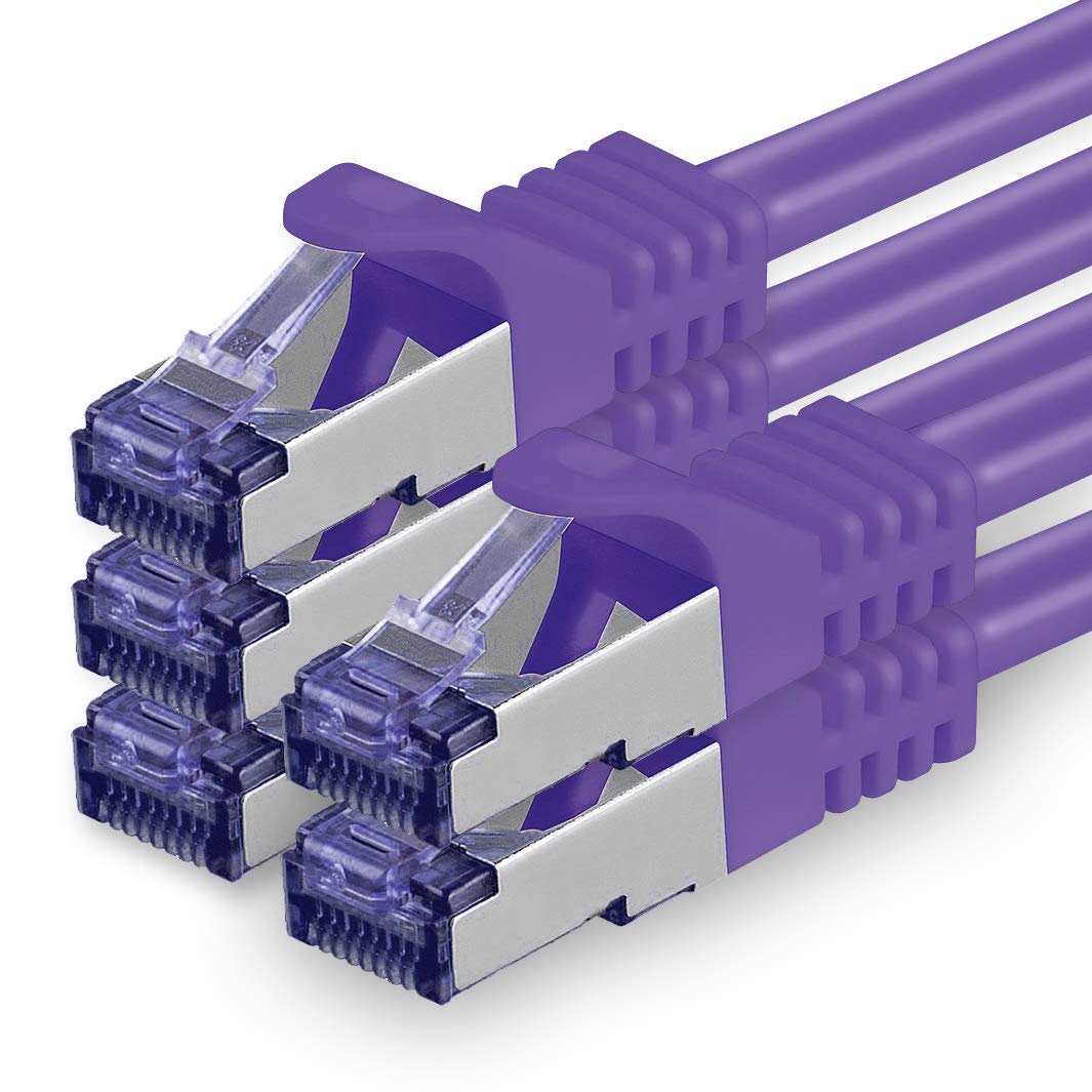 1aTTack.de Cat.7 network cable 0.5m - purple - 5 pieces - Cat7 patch cable (SFTP/PIMF/LSZH) raw cable 10 Gb/s with Rj 45 connector Cat.6a - 5 x 0.5 meters purple
