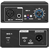 JCANOL MIC-1 Mic Preamp, Max 75dB Gain, 120dB EIN Ultra Low Noise, 2 Inputs, 48V Phantom Power, for Dynamic and Condenser Microphones, with Balanced XLR &amp; 3.5mm Dual Outputs