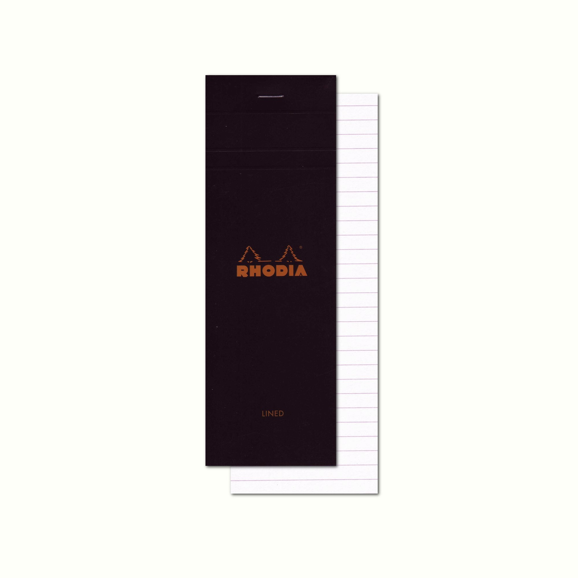 RHODIA 86009C - Stapled Notepad N°8 Shopping Black - 7.4x21 cm - Lined - 80 Detachable Sheets - 80G Clairefontaine Paper - Soft, Resistant and Waterproof Coated Card Cover - Basics