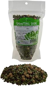 Protein Powerhouse Sprouting Seed Mix: 8 Oz - Organic, Non-GMO - Sprouting Sprouts, Food Storage. High Protien Sprouts - Pea, Mung, Green Pea, Adzuki