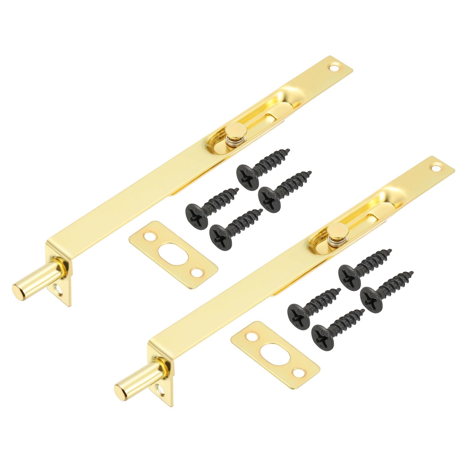 PATIKIL Flush Bolt 8" x 0.71", 2 Pcs Stainless Steel French Door Lock Concealed Slide Double Door Latch for Wood Composite Double Door, Gold Tone