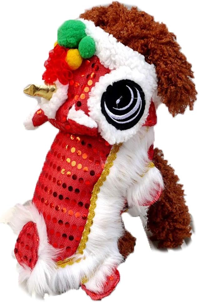 WORDERFUL Dog Costume Cute Lion Dance Pet Costume with Red Sequins New Year Cat Dog