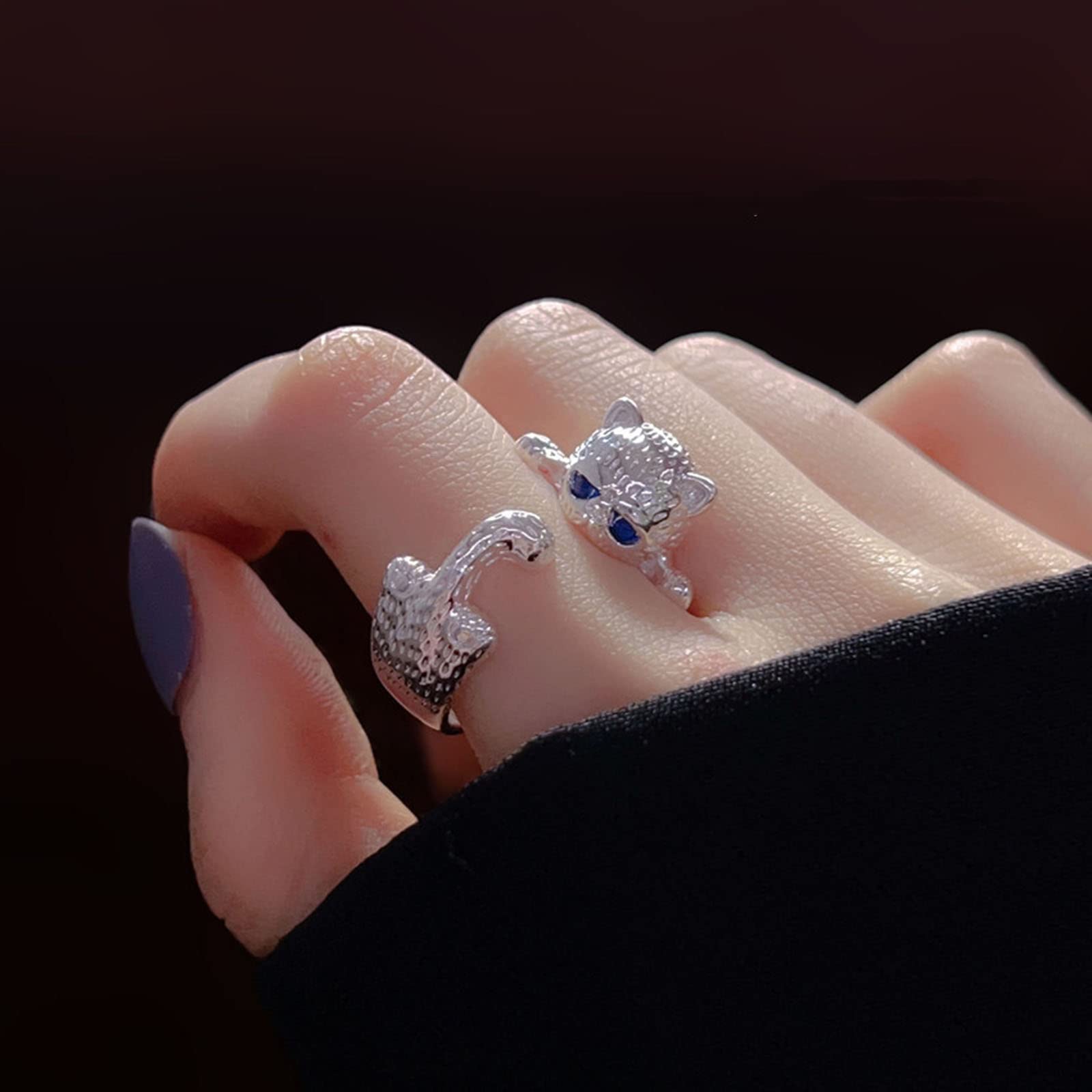 Wendalern Cat Ring for Women Girls Adjustable Open Kitty-shaped Ring Lovely Cat Animal Finger Ring Kitten Pet Gift Jewelry for Cat Lovers