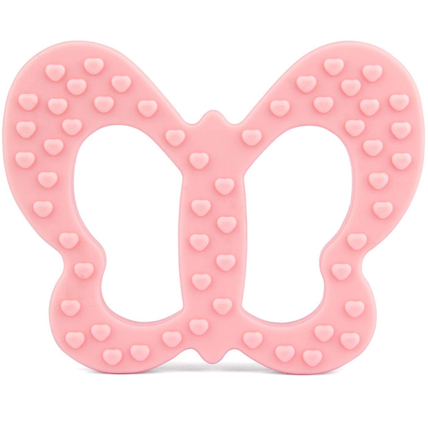 PREMYO Teething Toy for Baby Teether Silicone - Soothes Sore Gum Pain - Easy to Grab BPA Free Butterfly Pink