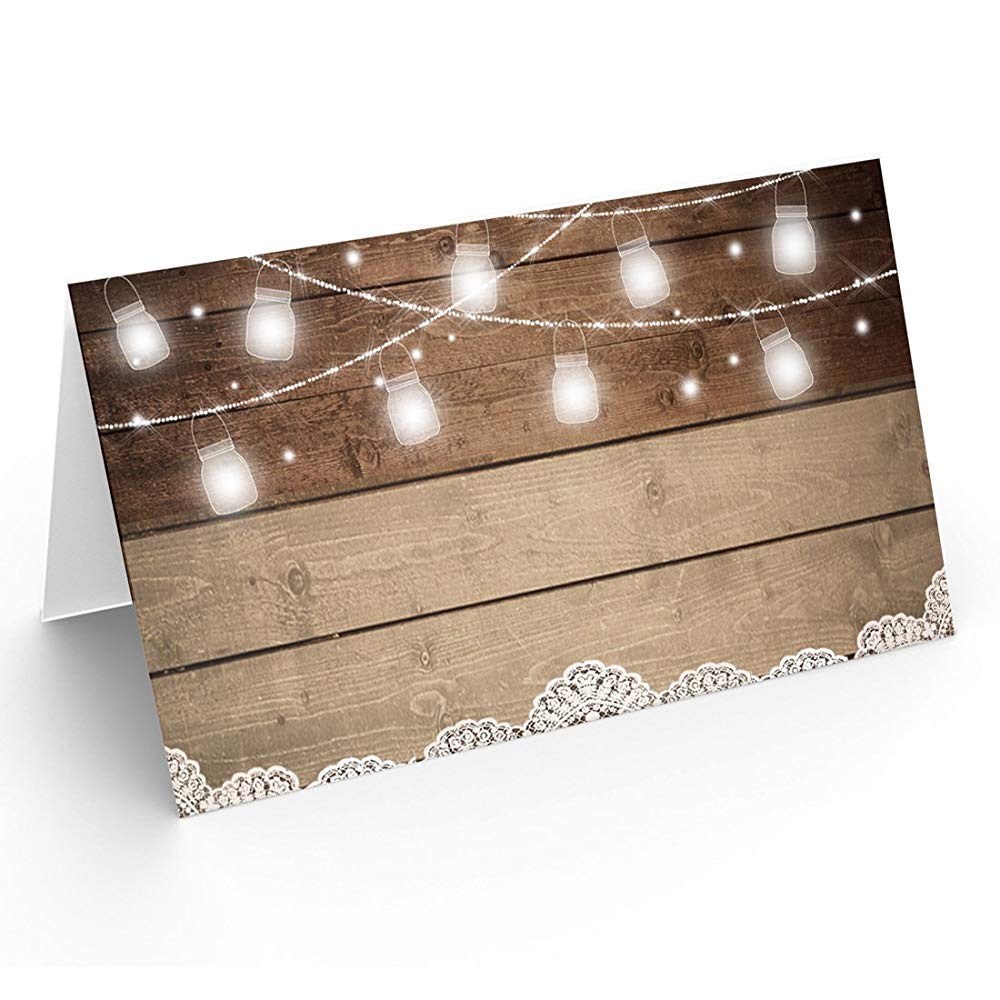 Printed Party Table Place Cards for All Occasions and Events, Set of 25 (Rustic)