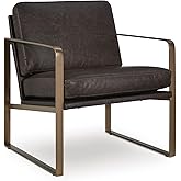 Signature Design by Ashley Bradett Modern Leather Upholstered Accent Chair with Metal Frame, Dark Brown & Metallic