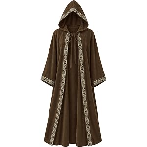 JEGERMIG Velvet Wizard Robe with Hood, 56-Inch Cloak for Halloween Cosplay