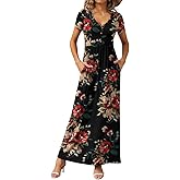 GRECERELLE Womens Summer Long Maxi Dresses 2026 Short Sleeve V Neck Casual Button Dress with Pockets