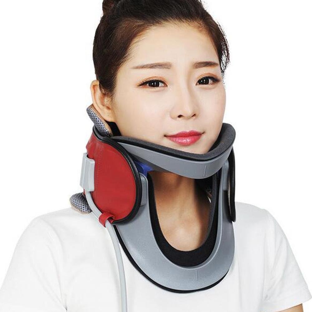Cervical Support Inflatable Neck Traction Device,C-03 Neck Cervical Spine Collar Support Aid Neck Pain Treatment Device (Red)