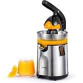 Amzpass Electric Orange Juicer, Citrus Juicer Squeezer with 2 Interchangeable Cones, 160W Electric Juicer Machine with Stainless Steel Body &amp; Transparent Juice Collector for Lime Grapefruit Lemon