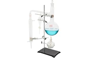 KONKENIE 500/1000ml Essential Oil Separator Lab Glassware Full Kit Pure Water Distiller Distillation Apparatus w/Condenser Tube&Funnel Steaming Glassware Equipment for Home School Lab Clear (1000ML)