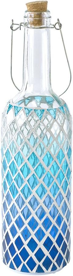 Time Concept LED Mosaic Bottle Lamp - Blue Diamond - Table Centerpiece, Home Decor, Battery-Operated