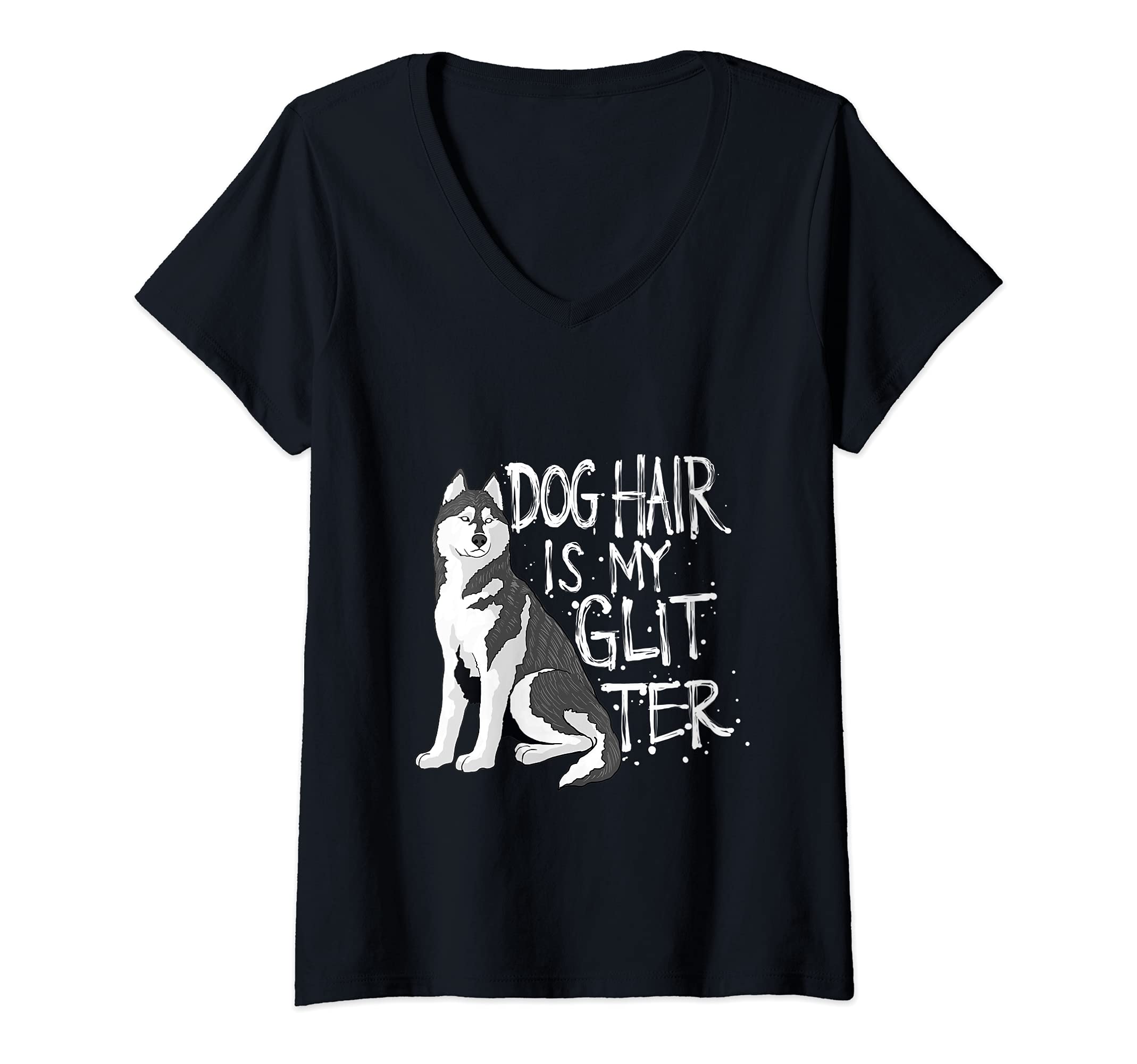 Womens Pet Siberian Husky Dog Hair V-Neck T-Shirt