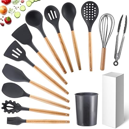 Amazon 調理器具セット 最高の調理器具セット 非粘着性調理器具用耐熱キッチンガジェット 446 F耐熱性 非粘着性調理器具用bpaフリー 最高の新しいアパートの必需品 黒 Gfqtty ツールセット