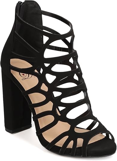 black caged block heel sandals