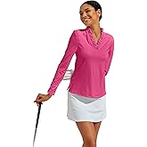 ACEGOLFS Womens Golf Polo Shirts Casual Ruffle V Neck Long Sleeve Tops for Women UPF 50+ Rash Guard Ladies Pullover Shirt