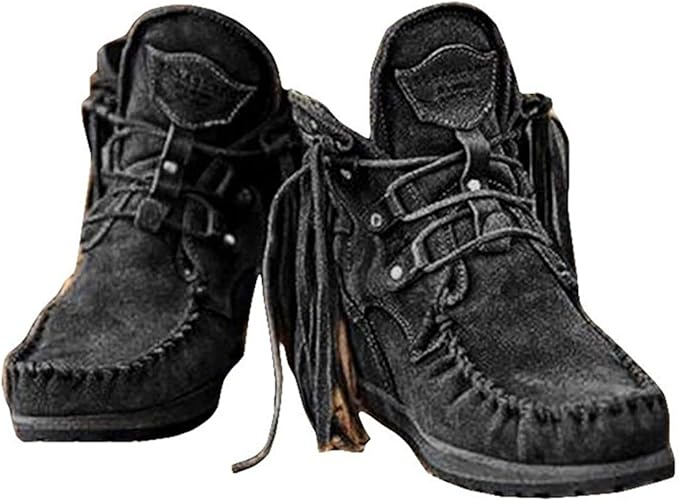 Easygou Studded Lace Up Booties Moccasin