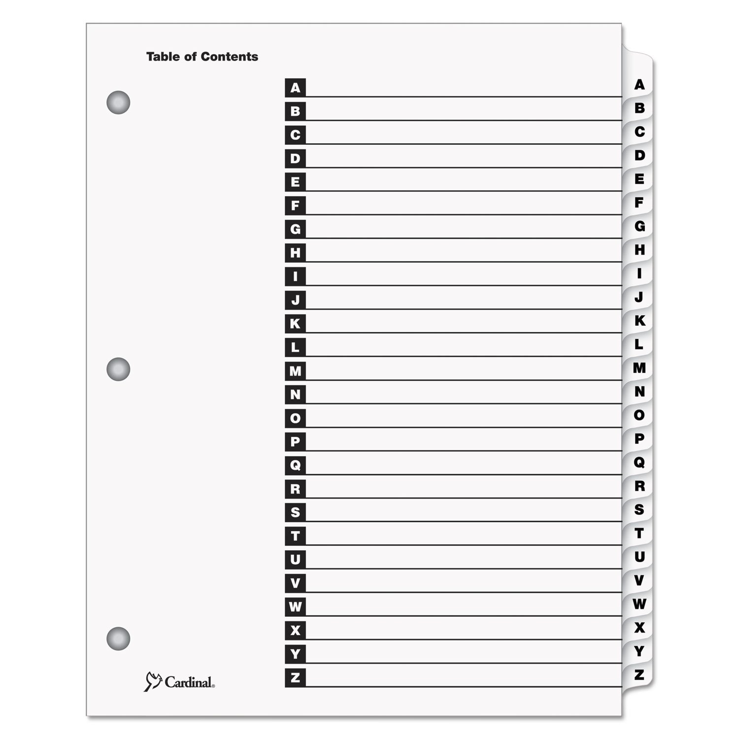 Cardinal 60213 Traditional OneStep Index System, 26-Tab, A-Z, Letter, White (Set of 26)