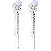 Jellyfish Earrings for Women Trendy Colorful Acrylic Jellyfish Earrings Silver Long Chain Tassel Earrings Vacation Ocean Beach Earrings Summer Earrings for Women 2024