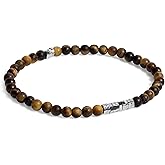 Elegatto Premium Tiger Stone Beaded Bracelet for Men | Natural Tiger Eye Beads with Silver Polished Stainless Steel Accents | Men’s Designer Bracelets