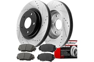 MotorbyMotor Front Brake Pads and Rotors kit fits for Scion XB, Toyota Rav4 Prius, Lexus HS250H 275mm Drilled & Slotted Disc Brake Rotor & Ceramic Brake Pad 31440