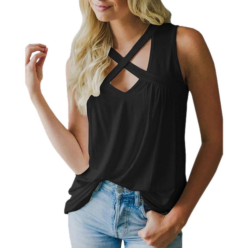 DaySeventh Summer Deals 2019 ! Women's Summer V-Neck Criss Cross Tank Tops Sexy Sleeveless Blouse T-Shirt