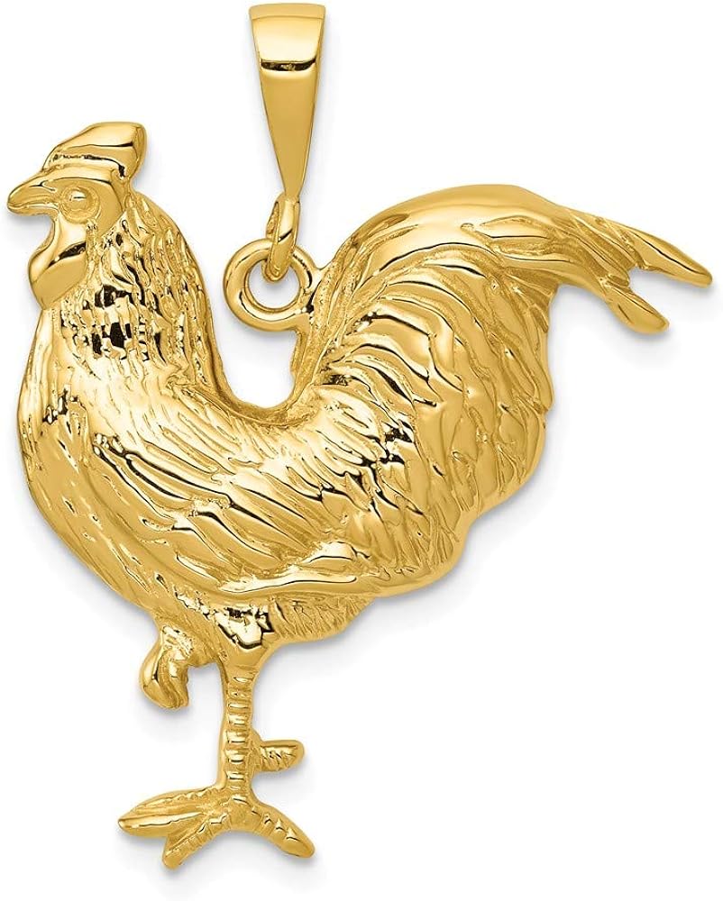 Colgante De Gallo De Oro Amarillo De 14 Quilates Pulido Sólido Amazon