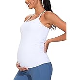 THE GYM PEOPLE Women's Maternity Tank Tops Racerback Pregnancy Ruched Sleeveless Yoga Workout Shirts with Removable Padded