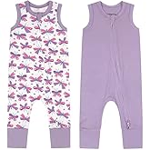 Teach Leanbh Baby Boys Girls 2 Pack Bamboo Viscose Pajamas 2 Way Zipper Sleeveless Footless Romper Jumpsuit Sleep and Play