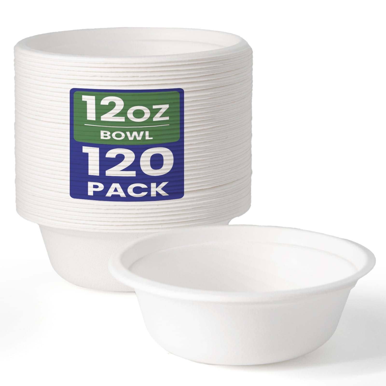 GreFusion Ultra Disposable Bowls 12oz Paper Bowls [120 Pack] Sugarcane Heavy-Duty