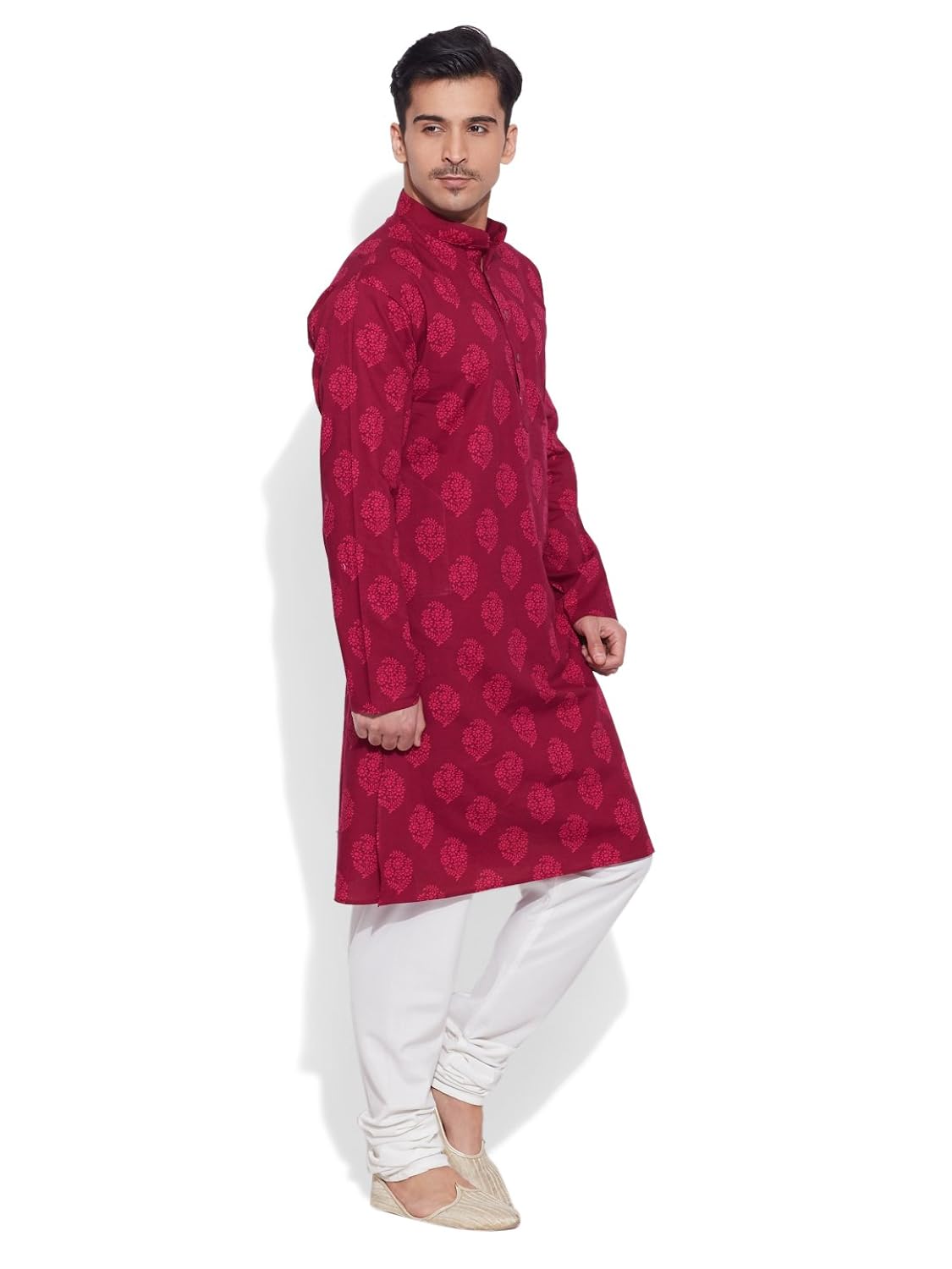 very me men's designer raspberry pure cotton printed long kurta