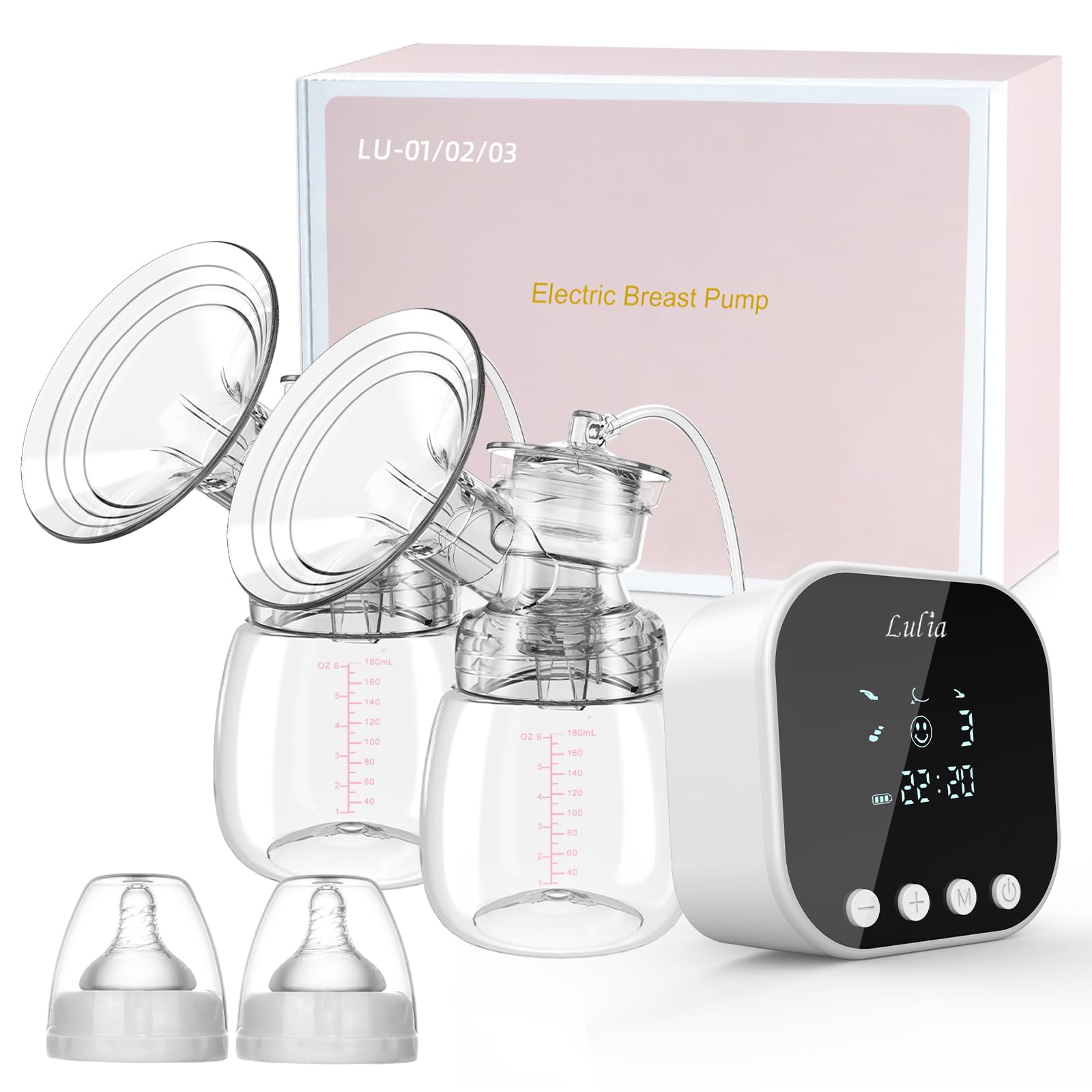 Lulia Double Electric Breast Pump, 4 Modes & 9 Levels Strong Suction Portable Breastfeeding Pump, Anti-Backflow, BPA Free with LCD Display, Easy Clean