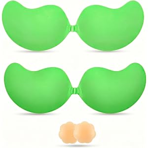 BHDUDF Adhesive Bra Strapless Sticky Invisible Push up Silicone Bra for Backless Dress with Nipple Covers Sticky Bras-B½ Cup