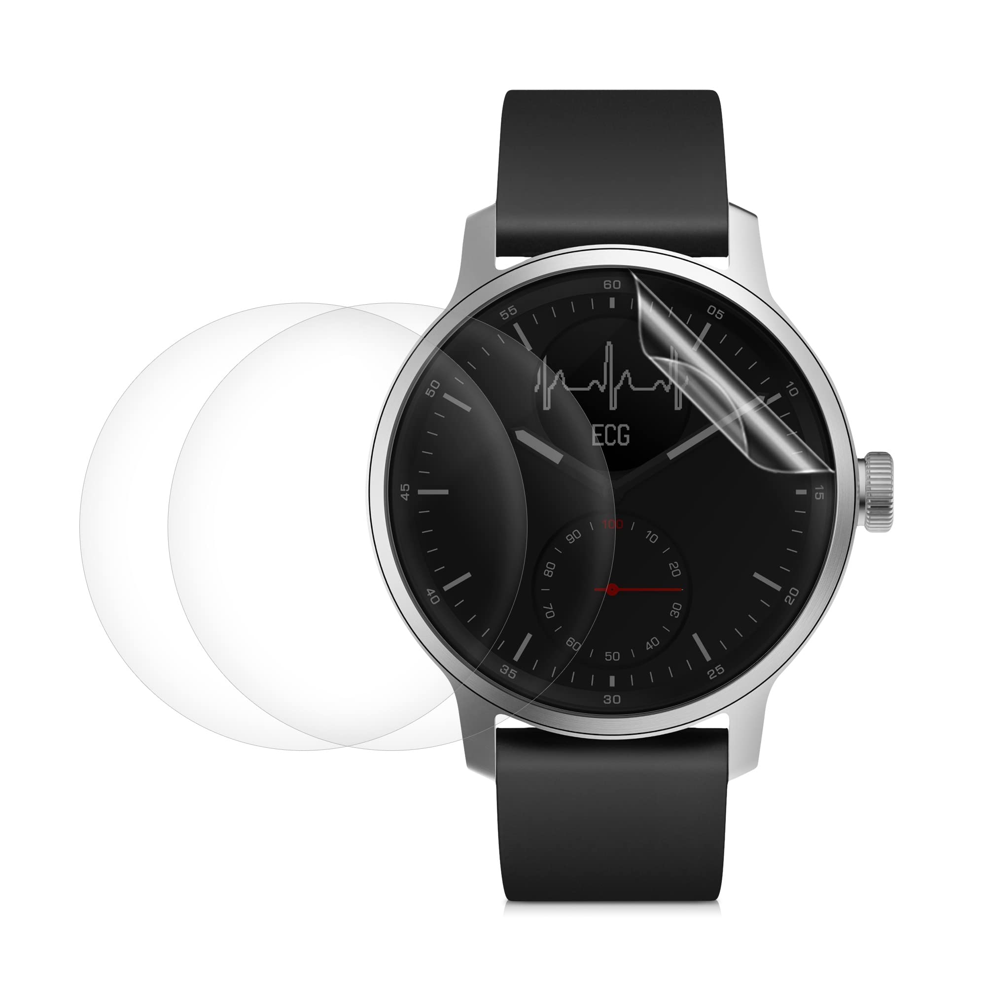 kwmobile Screen Protectors Compatible with Withings Scanwatch 42mm - Set of 3x Clear TPU Films - Transparent