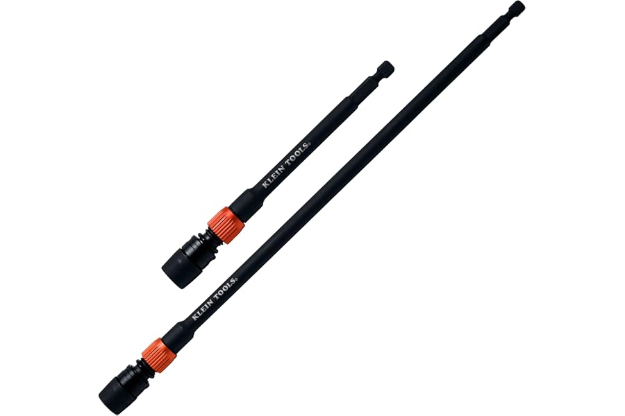 Klein Tools 80208 6 and 12-Inch Dual-Lock Extension Set, 1/4-Inch Hex Shank Impact Bit Holder, Quick-Release Locking Mechanism with Secondary Twist Lock, Compatible with Impact Drivers and Drills