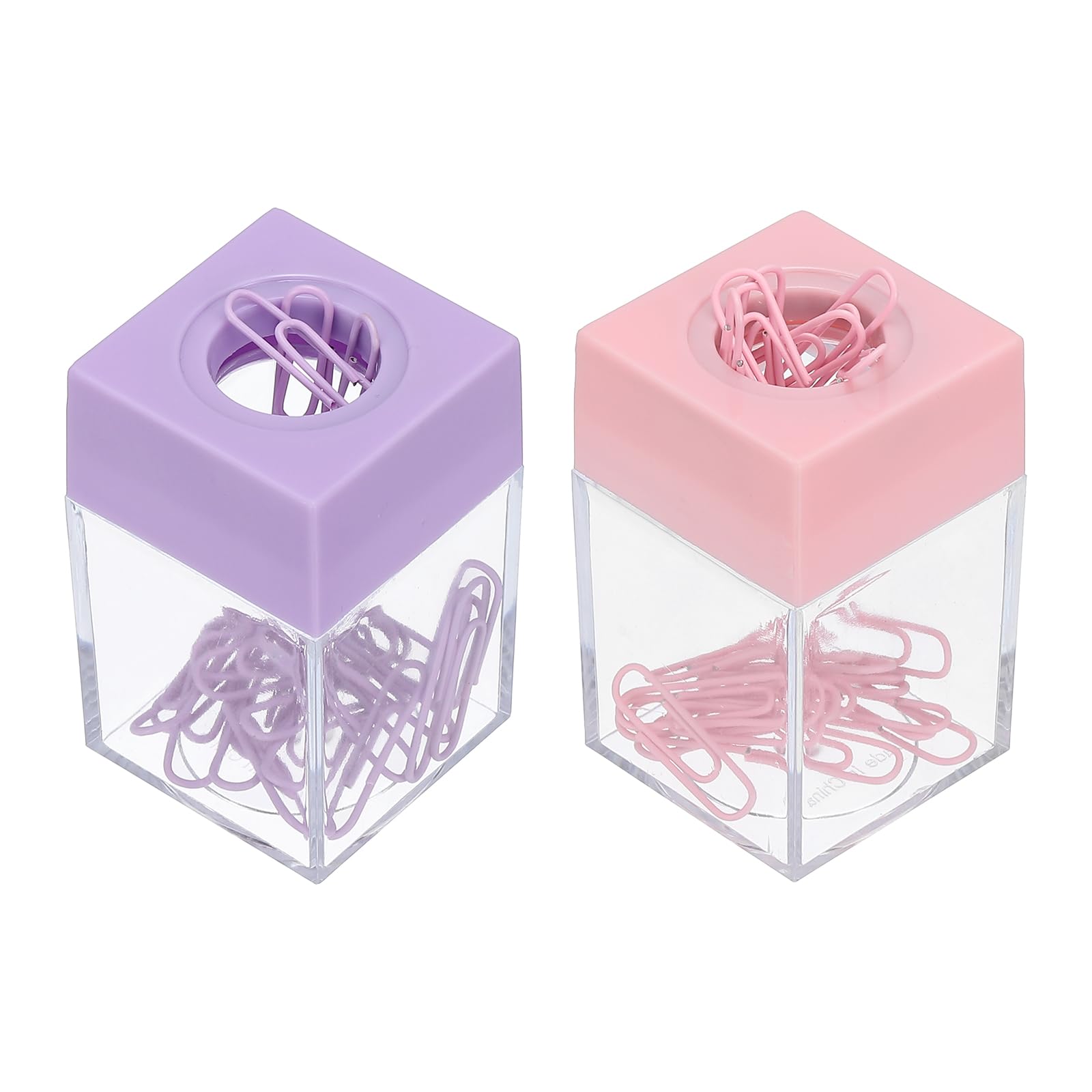PATIKIL Magnetic Paper Clip Holder Dispenser, 2 Pcs Large Capacity Paper Clip Organizers with Magnetic Top for Desk Supplies, Office, Classroom, Home, Purple, Pink