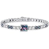 ETERMBOL Birthstone Bracelets for Women Birthday Gifts 4CT Radiant Cut Birthstone 4mm Sterling Silver White Gold Tennis Bracelets for Women Round Cut 5A Cubic Zirconia Bezel Setting 7 Inch