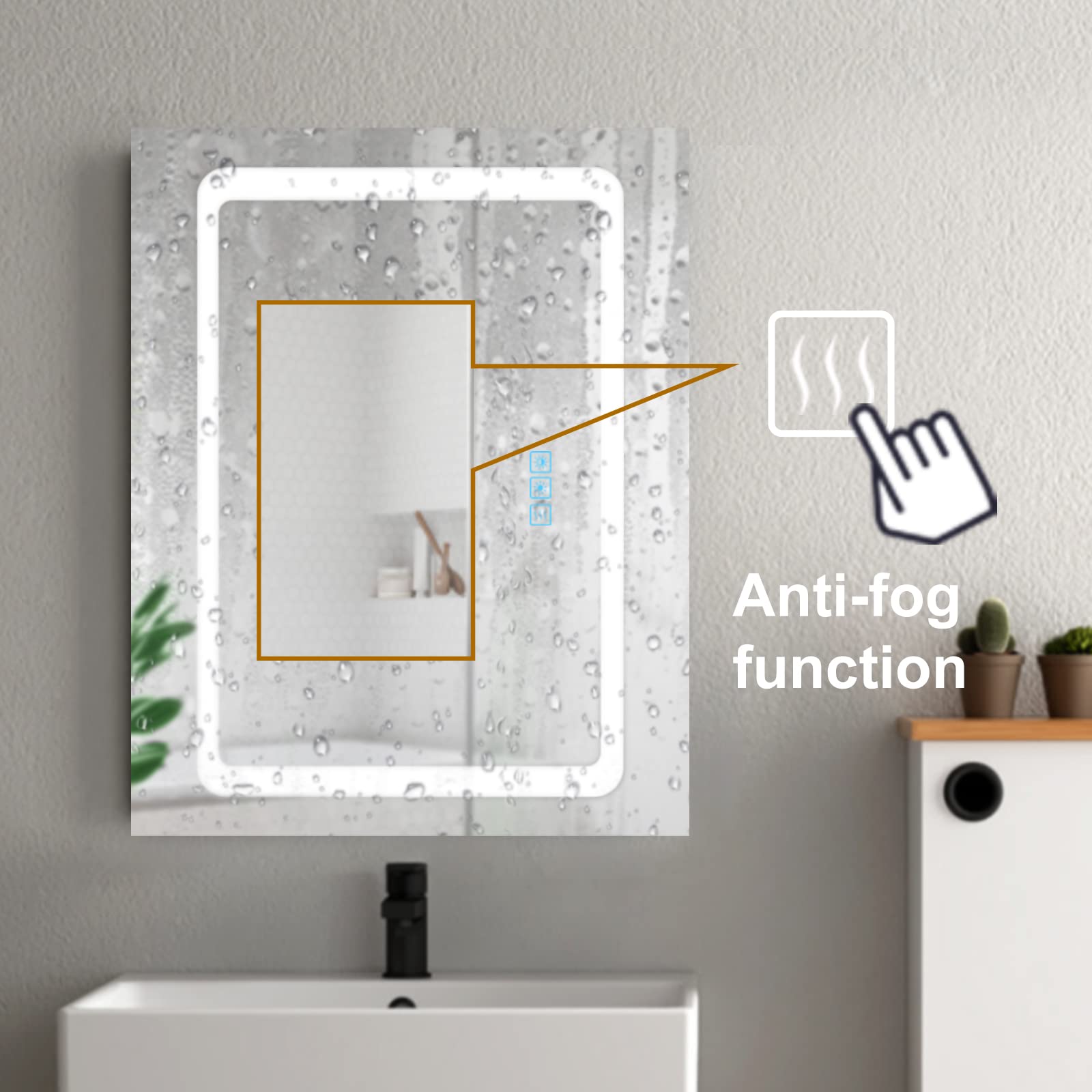 Fundin Lighted Medicine Cabinet with LED Light, Defogger, Dimmer, Outlet and USB Charger, Recessed or Surface Mount, Aluminum Material,20W x 25.6H inch