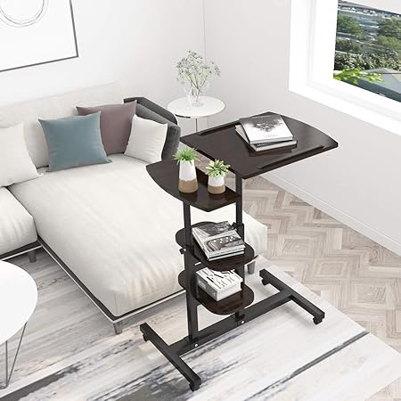 Office Products Computer Carts Machine Stands Heavy Duty Angle Height Adjustable Rolling Laptop Notebook Desk Sofa Bed Table Stand With Side Table And Casters 180 Tilt 360 Swivel Space Saving Multifunctional