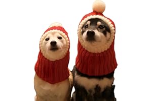 Hotumn Funny Winter Dog Beanies Cap with Pompon Crocheted Snood Adorable Dog Hat Red Warm Winter Dog Hat Knit Snood Headband Protector for Pets & Women & Man (Small)